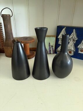 Jonathan Adler Matte Black Decorative Ceramic Bud Vase Set of 3